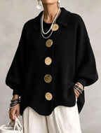 Emma - Cárdigan oversize con cuello y botones metálicos grandes