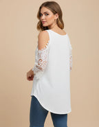 Fely - Blusa de encaje con hombros al descubierto y cremallera