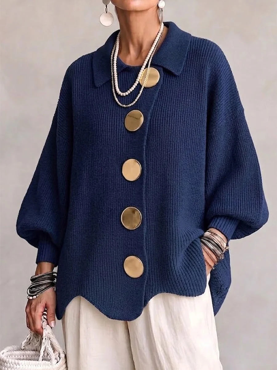 Emma - Cárdigan oversize con cuello y botones metálicos grandes