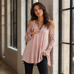 Fely - Blusa de encaje con hombros al descubierto y cremallera